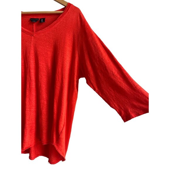 TAHARI Women's Size 1X Orange Linen Deep V-Neck Top Relaxed Summer Breathable - Picture 4 of 6